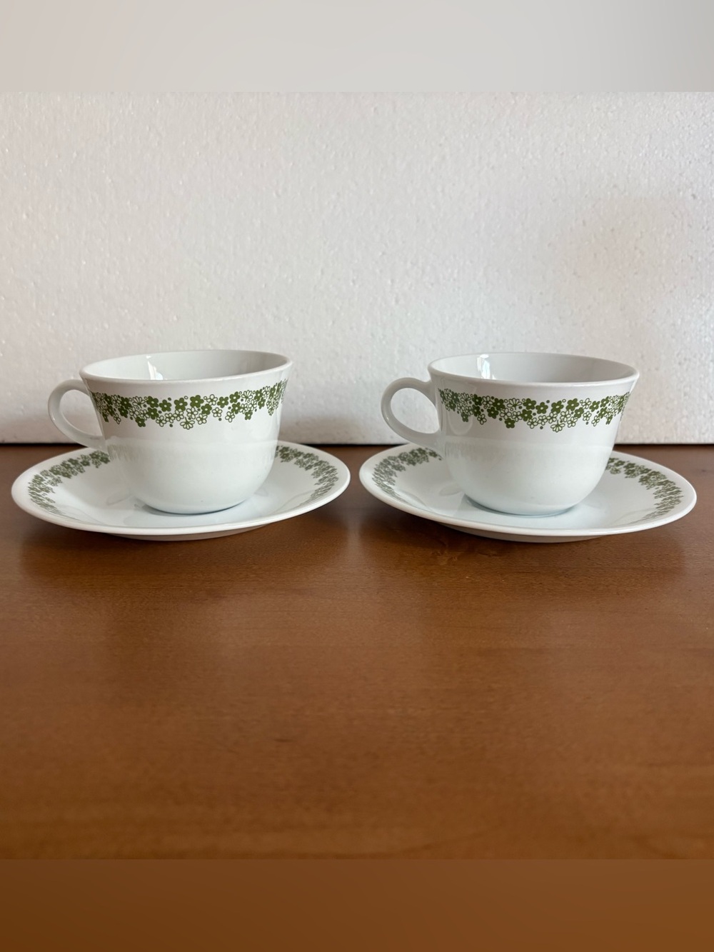 2 Corelle Corning Spring Blossom Crazy Coffee Cups and Saucers Vintage